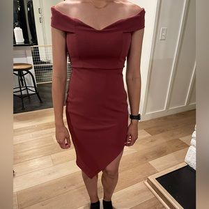 - Maroon off the shoulder dress